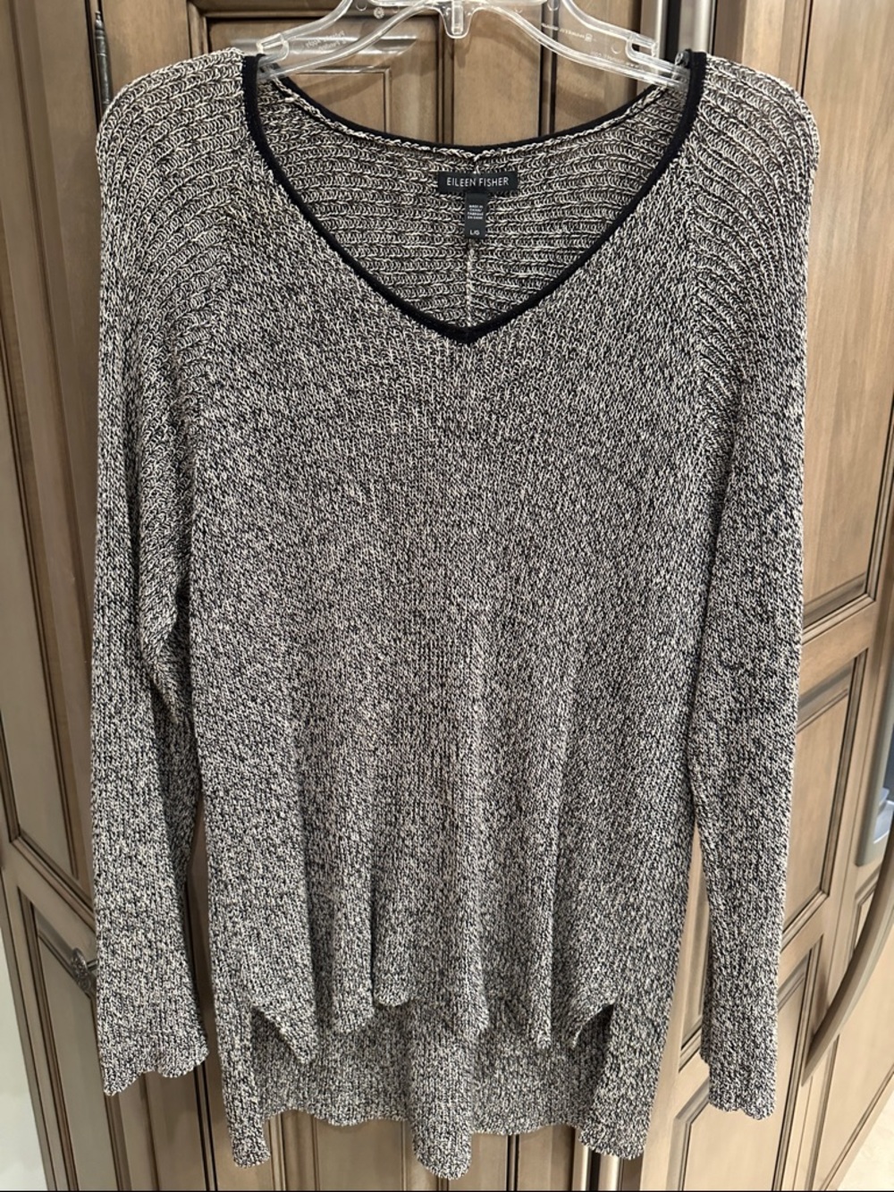 Eileen Fisher Black & White Marled V-Neck Sweater